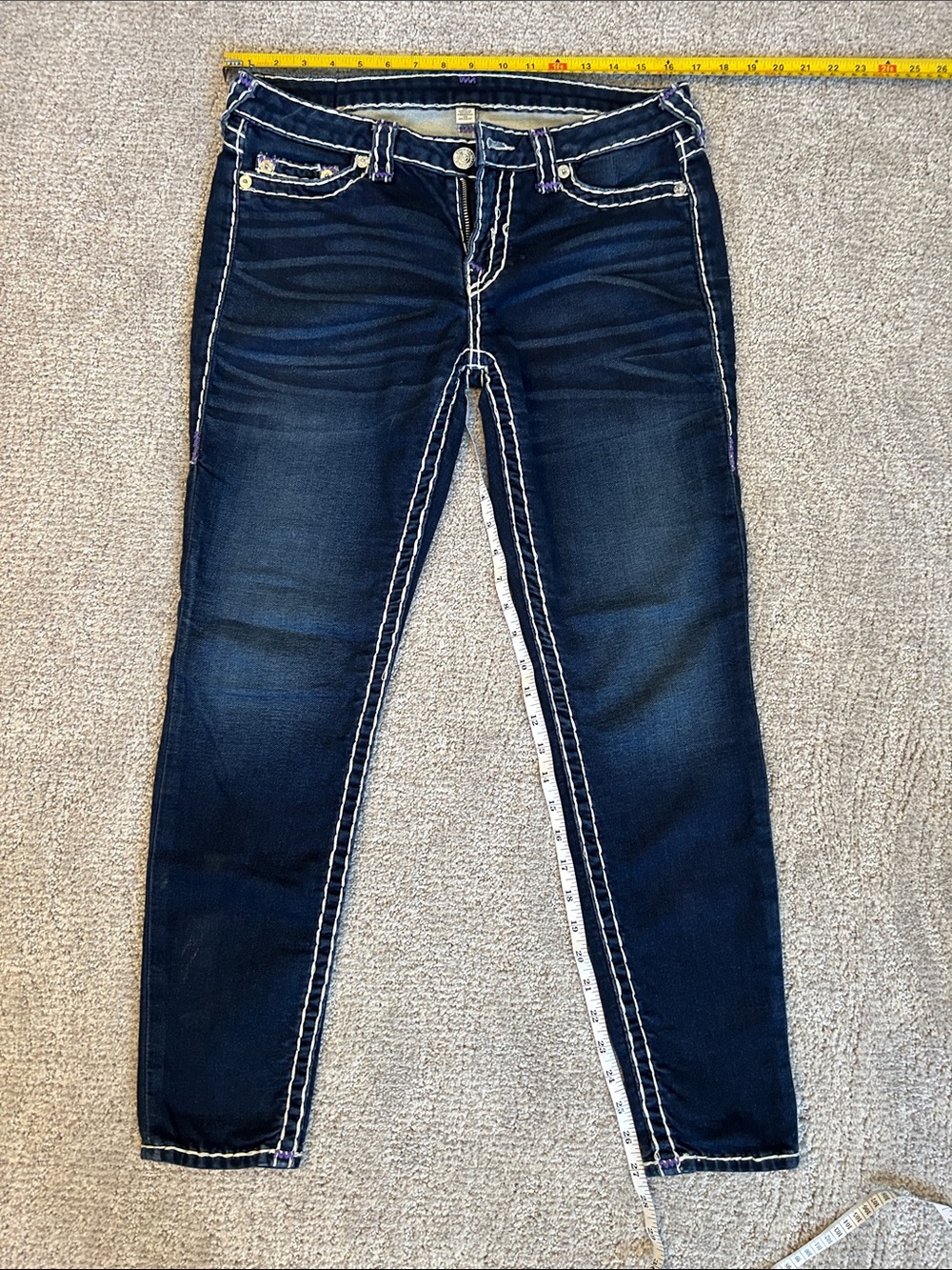 True Religion Dark Blue Skinny Jeans with Contrast Stitching